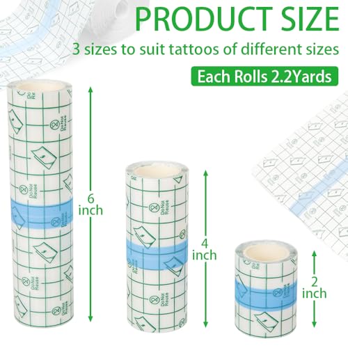 Image of Flatoedu 3 Rolls Tattoo Aftercare Bandage - Waterproof Transparent Film for Tattoo Initial Healing and Skin Repair Adhesive Tattoo Supply Wrap Second Skin Tattoo Cover (2 Inch, 4 Inch, 6 Inch)
