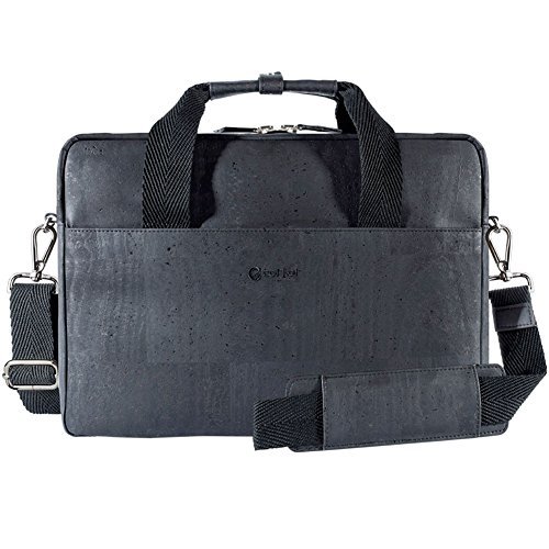 Corkor Veganer Herren Handtasche Messenger Aktentasche Laptoptasche Korkleder Schwarz