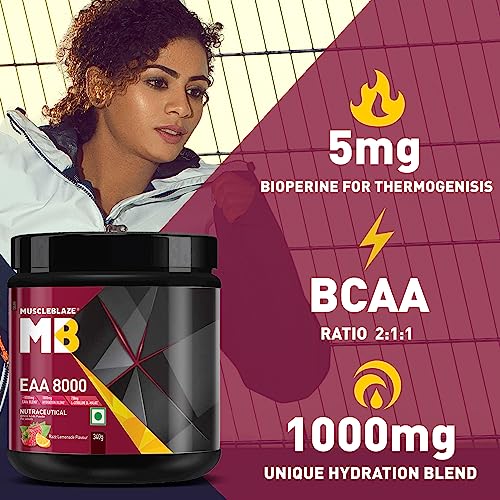 Image of MuscleBlaze EAA 8000 Powder (Razz Lemonade, 340g, 25 Servings) | 8000mg EAAs Blend, 1000mg Hydration Blend | 750mg L-Citrulline
