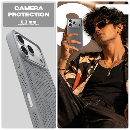 Image of Pikkme Back Cover for iPhone 17 Pro | Honeycomb Cooling Design | Silicone Heat Dissipation | Mag-Safe Compatible | Shockproof Camera Protection Bumper Case (Grey)