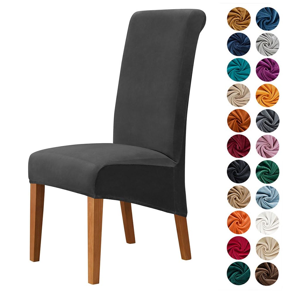 Highdi Dining Chair Covers for Wedding Banquet Party Decoration, Solid Color Velvet Stretch High Back Chair Slipcovers Washable Chair Protector Elastic Seat Covers (2 pcs,black)