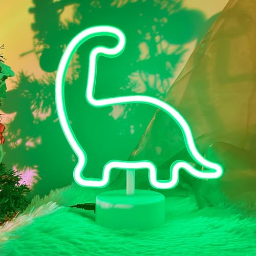 Image of Dinosaur Neon Sign - LED Light USB or Battery Operated - Fun Classroom Decor for Boys Bedroom - Green LED Lights for Kids Table Decoration