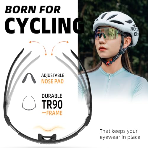 Image of ROCKBROS Cycling Glasses Color-Changing UV Protection Windproof(Purple) | Auto-Color Lens, UV Anti-Glare, PC+TR90 Frame, Myopia Frame, Removable Nose Pad, Wind /Sand Protection