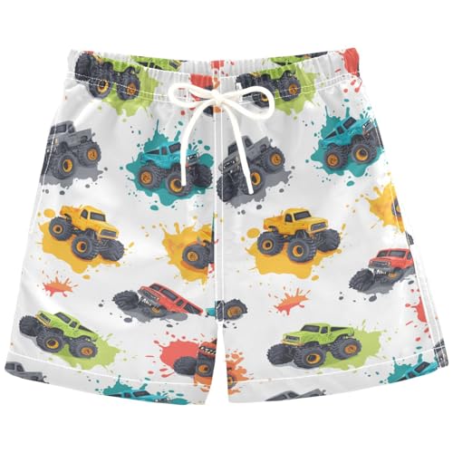 Pigsaly Cartoon Monster Trucks Boys Swim Trunks Race Car Star Toddler Beach Board Shorts Baby Summer Bathing Suit 2T