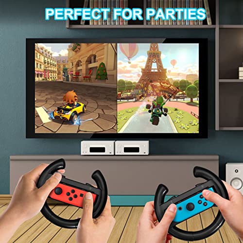 Image of JoyHood Steering Wheel for Switch /Switch OLED Joy-Con Controller, Racing Wheel Compatible with Kart 8 Deluxe [Pack of 2] - Black