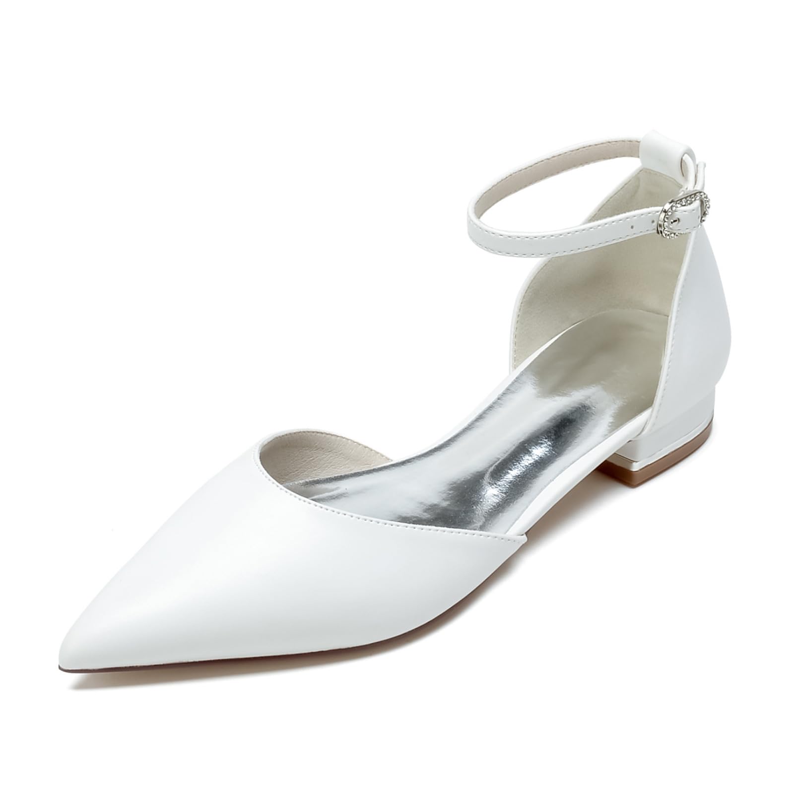 Femmes Fermées Bout Pointu Chaussures De Mariée Bride Cheville en Cuir PU Chaussures De Mariée Confort Talon Plate Ballerines