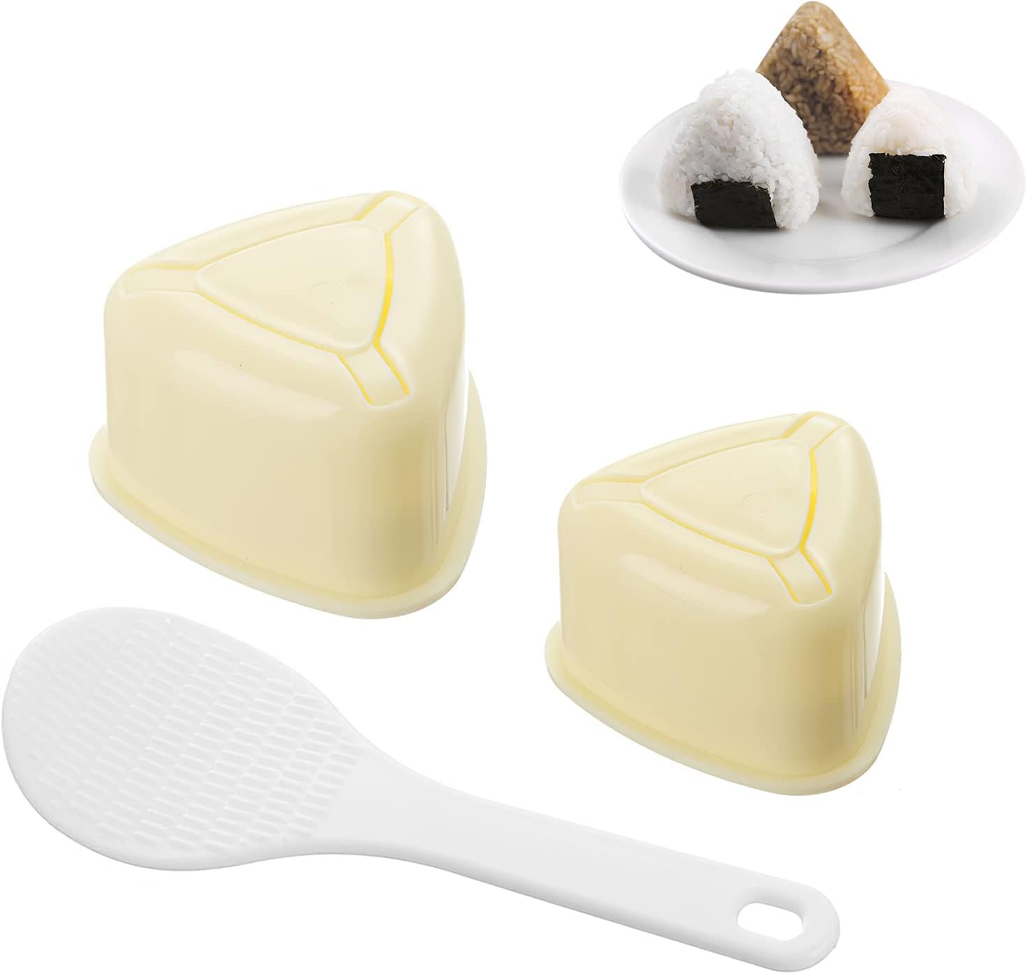 Onigiri Mould, Triangle Sushi Mold with Rice Spoon Rice Ball Maker Mold Three-piece Set, Non-Stick Rice Ball Bento Presses Nigiri Mould for Kitchen DIY Cooking