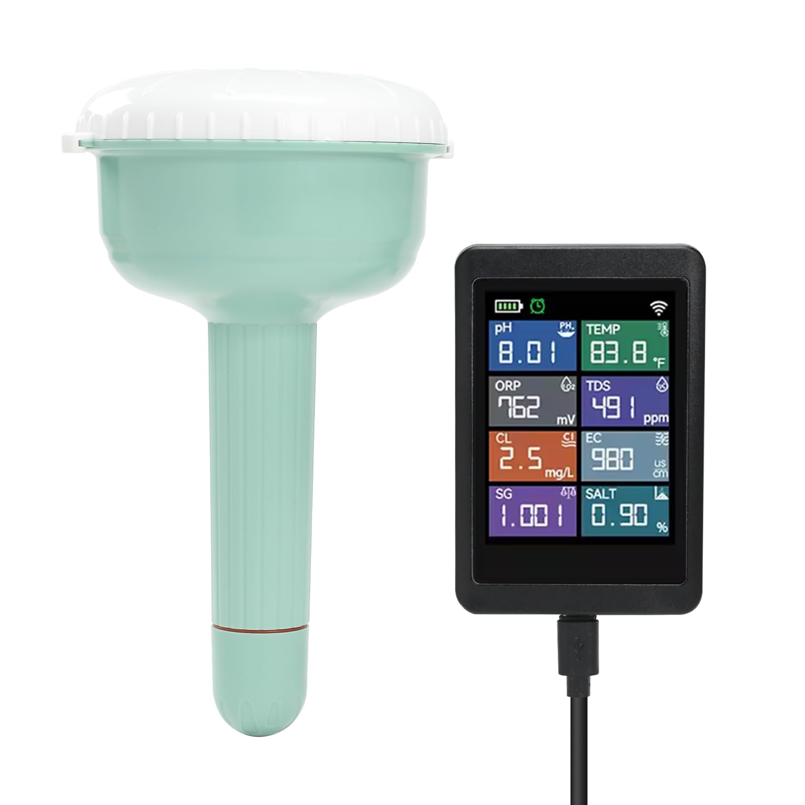 Smart WiFi Wasserqualitätstester, 8-in-1 digitales pH TDS EC Messgerät, Chlor Salzgehalt ORP S.G. Temperatur Multi-Parameter Monitor, Tuya App Echtzeit-Fernüberwachung für Pools, Aquarien, Spas
