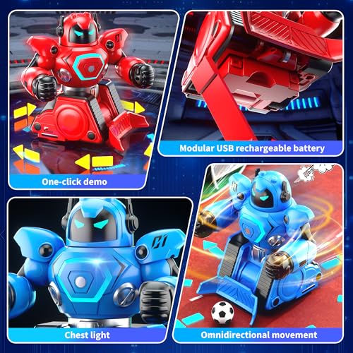 2-Pack Remote Control Fighting Robot Battle Bots Toys with Sounds & Lights - Soccer Game Mode, Suitable for Adults & Kids Ages 6 7 8 9 10 11 12+, Ideal Christmas/Birthday Gift for Boys - Thumbnail 4