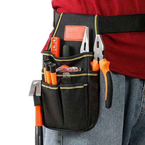 Berfea Cinturón Herramientas, Porta Herramientas Cintura, Cinturon Portaherramientas de Nylon con Múltiples Bolsillo Pequeña para Electricista y Carpintero