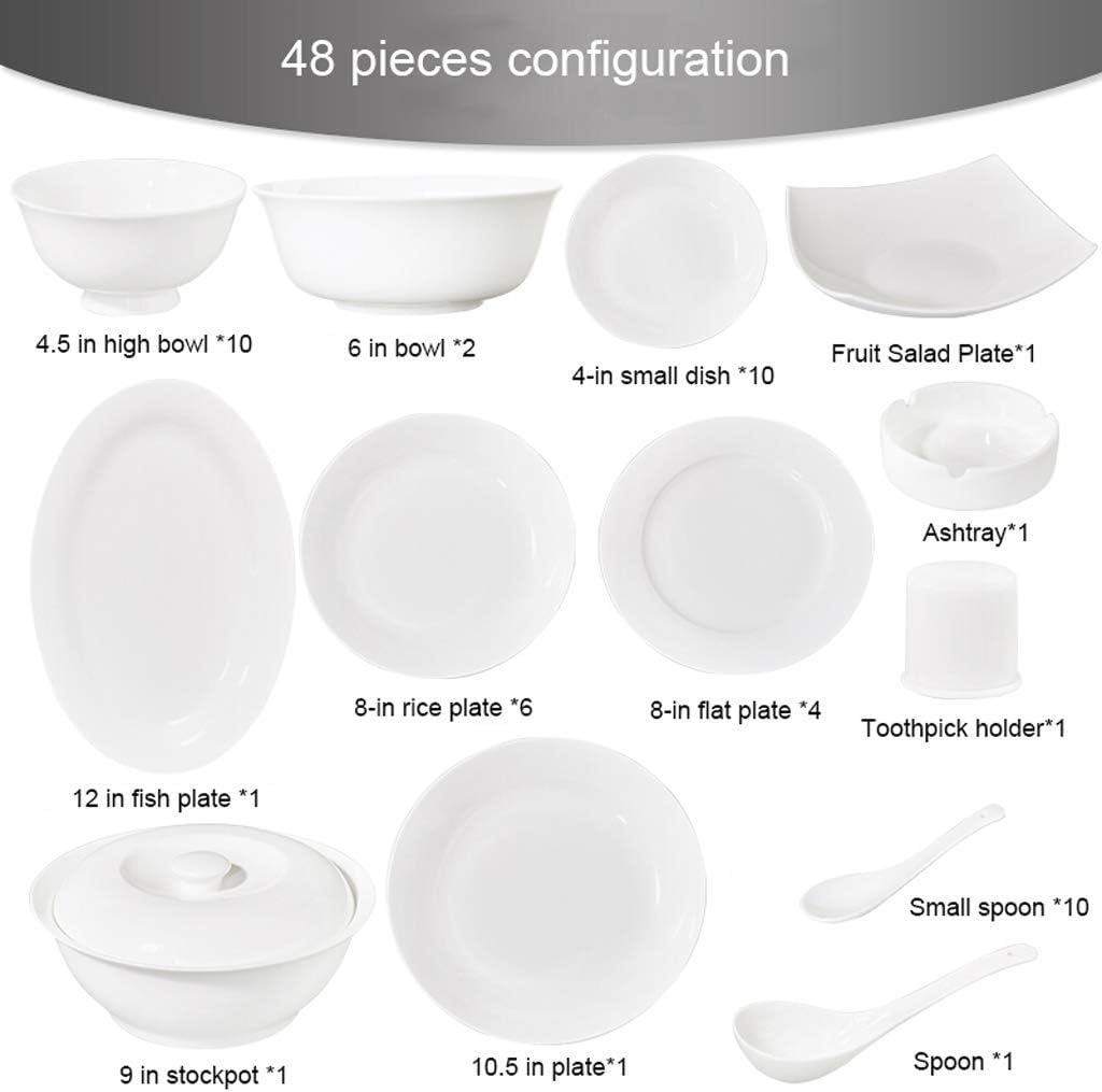 セラミック食器セット 48ピース、ボウル/ストックポット/皿/スプーン付き|ボーンチャイナディナーセット、磁器コンビネーションセット