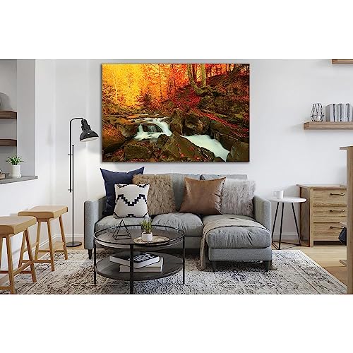Tableau cascade nature ZELLART 120 x 80 cm pour salon moderne paysage de montagne