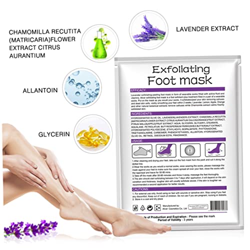 Paquete de 3 mascarillas para pies, eliminador de callos y células muertas de la piel, exfoliante, blanqueamiento hidratante, tacto suave y liso para bebés para mujeres hombres (lavanda).. - imagen 4