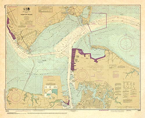 Paradise Cay Publications, Inc. Antiqued NOAA Chart 12245: Hampton Roads