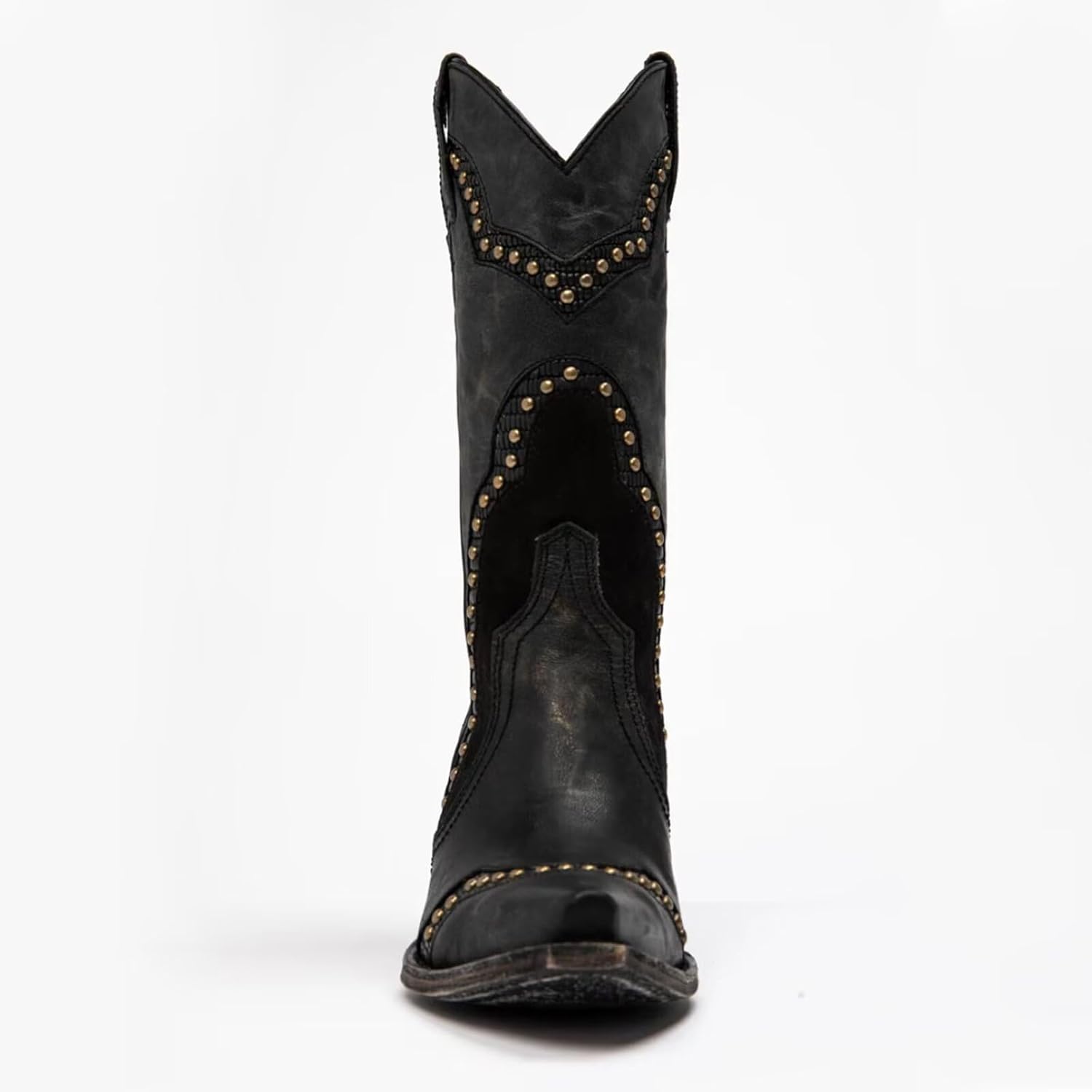 Agodor Black Cowboy Boots For Women Cowgirl Ladies Mid Calf Boots with Classic Studded, Pointed Toe Chunky Heel Pull On Fashion Dress Western Booties US6 - Image 5