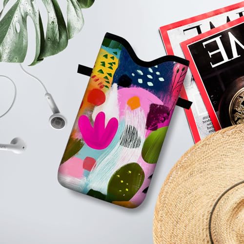 Image of Neoprene Cell Phone Sleeve Pouch Case Bag with Crossbody Strap Neck Lanyard for Women 7.1 X 3.9 in Colorful Floral