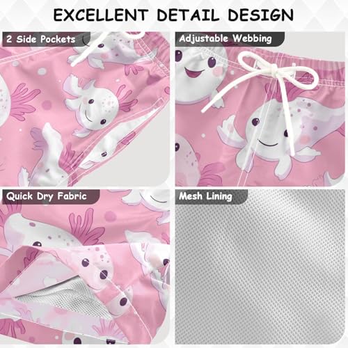 Pigsaly Boys Swim Trunks Axolotls Polka Dots Pink Boys Board Shorts Swimsuit Swimwear Summer Bathing Suit S3