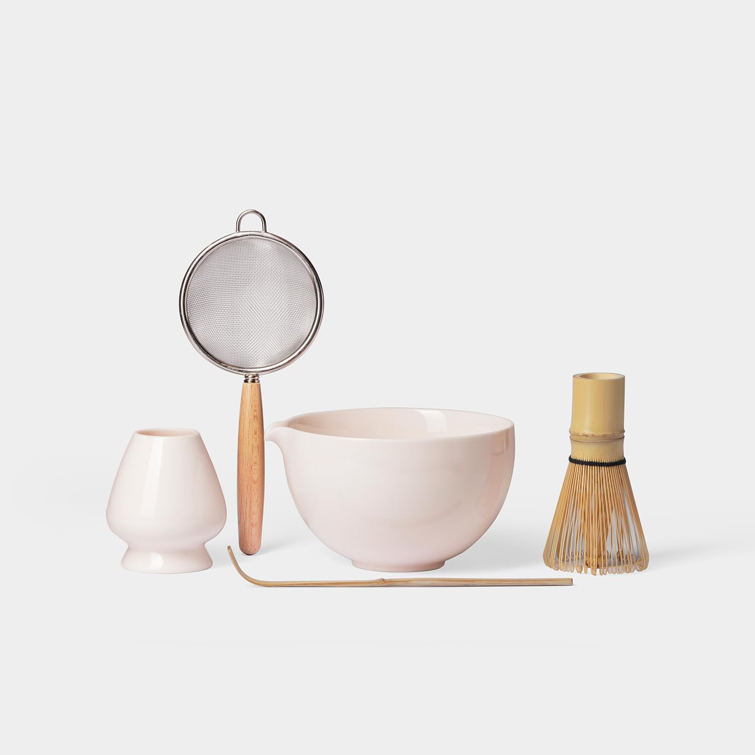 Matcha Whisk Set, Matcha Set with Ceramic Matcha Bowl, Bamboo Whisk & Holder, Sifter, Tea Scoop (Matcha Green)