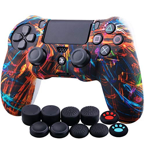 YoRHa Water Transfer Printing (Faisceau de Nuit) Housse en Silicone Skin Cover pour Sony PS4 Dualshock 4 Manette Slim/Pro x 1 avec Thumb Grips x 10