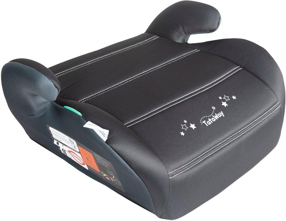 Tataway mit schwarzer Sterngrafik und Rückenlehne für Kindersitze i-Size ECE R129. Autolift für Kinder von 6-12 Jahren, 125-150 cm, 22-36 kg