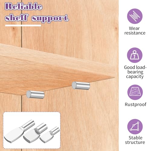 48 PCS Shelf Pins, 5/6/7mm Shelf Tabs Cabinet Pegs for Shelves Pegs for Cabinet Shelves Spoon Shape Support Pins Silver Steel Tabs for Bookshelf Kitchen Furniture Adjustable Wood Shelfs Holder - Thumbnail 6