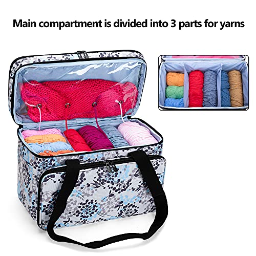 CURMIO Double-Layer Knitting Tote Bag, Yarn Storage Bag with Compartments for Crochet Hooks, Knitting Needles (Up to 14 Inches), Knitting Project and Accessories, Dandelion (Bag Only, Patented Design) by CURMIO - Image 3