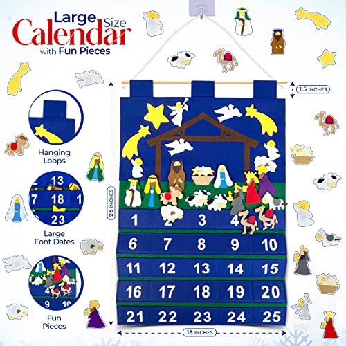 Kaj Decor Countdown To Christmas Religious Nativity Advent Calendar For Use At Home, School, Classroom, Office For Use On Door Or Wall With 25 Detachable Pieces For Many Years Of Holiday Fun #TOP2