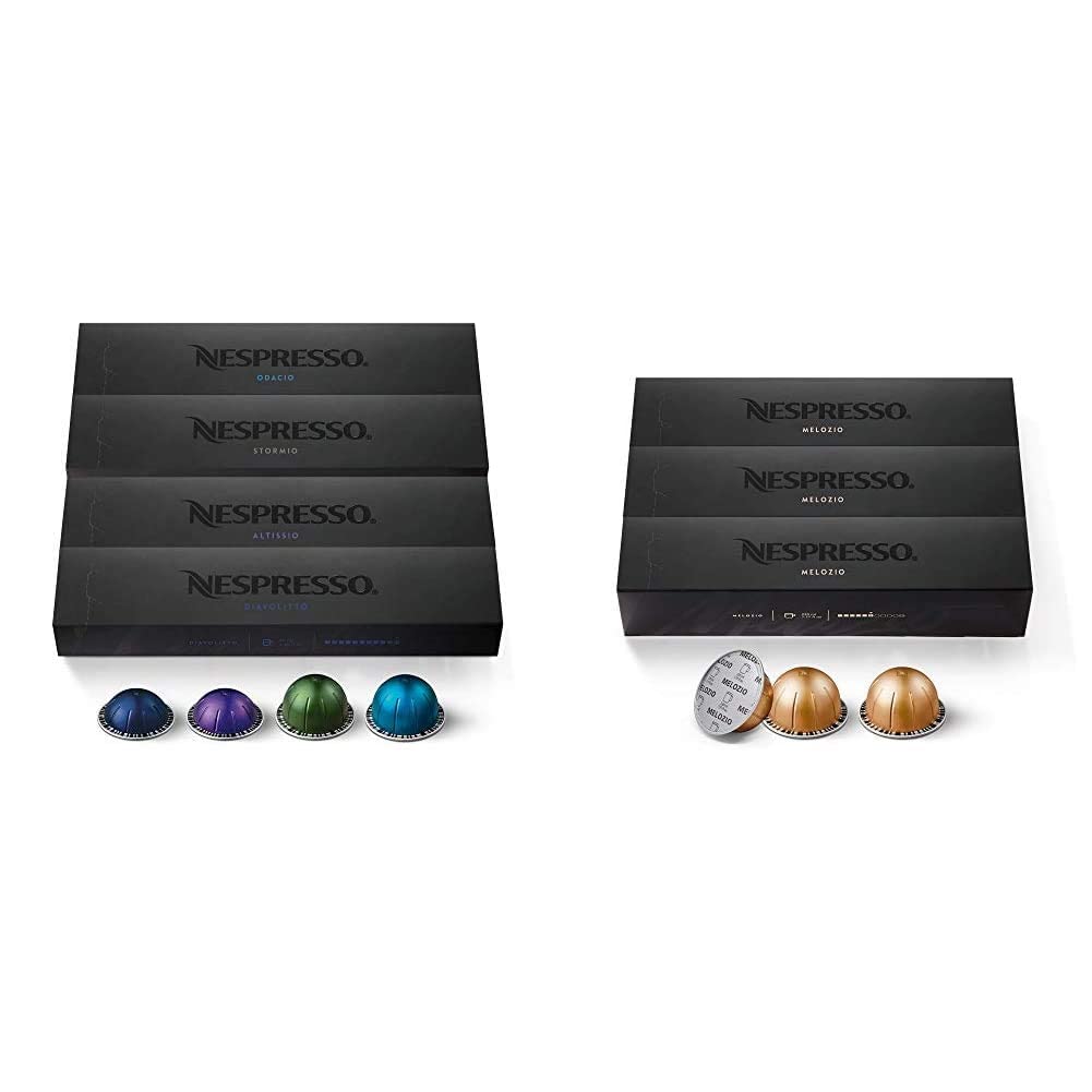 Nespresso Capsules VertuoLine, Intense Variety Pack, Dark Roast Coffee, 40 Count Coffee Pods, Brews 7.8 oz & Capsules VertuoLine, Melozio, Medium Roast Coffee, 30 Count Coffee Pods, Brews 7.8oz