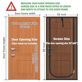 QWR Upgraded Pet Screen Door Fits Door Opening Size Up to 30"x80",Heavy Duty Cat Proof Mesh Screen Door with Zipper Closure,Prevent Cats Running Out from Home,Bedroom,Living Room,Kitchen(U-type,Black)