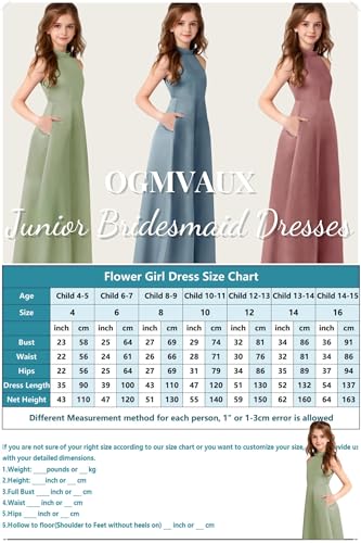 Satin Junior Bridesmaid Dresses for Wedding Halter Neck Formal Flower Girl Dress for Teens with Pocket4
