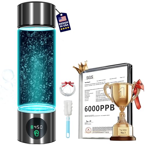 5.0 New Upgraded Hydrogen Water Bottle - Hydrogen Concentration up to 6000 PPB【SGS-Certified Hydrogen Generator】 2025 SPE/PEM Technology Odorless Double Hydrogen Content for Sports/Home/Office/Travel