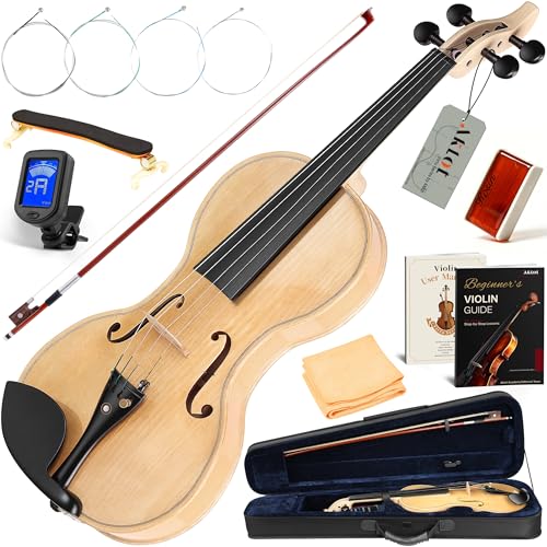 Image of AKLOT 4 /4 Full Size Violin: Ergonomic, Stable Tuning, Anti-crack Solid Wood, Premium Ebony, For Beginners, With Hard Case, Tuner, Spare Strings, Bow, Shoulder Rest, Lesson Book (VRT-SpcNG)