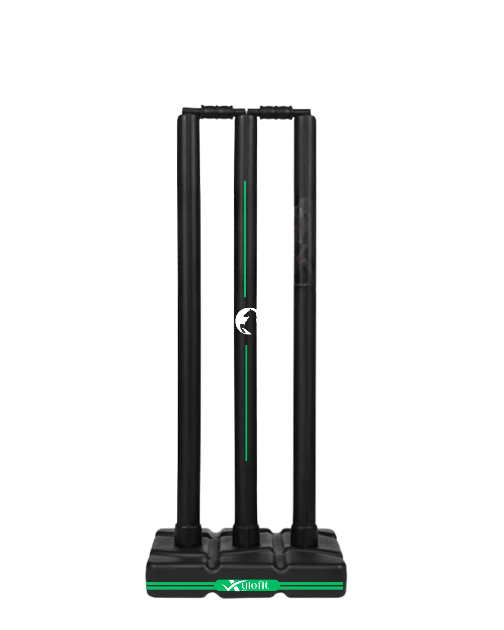 Heavy Black Cricket Stumps | Plastic Wickets Set with 3 Stumps + 2 Bails + 1 Stand | Full Size Wickets for Cricket Ground, Tournament Wicket | Black-Green.-image-19