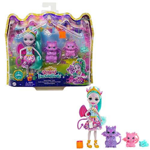 Enchantimals GYJ09 - Deanna Dragon Familie Spielset, Puppe (15,2 cm) mit 3 Drachenfiguren und 4 Zubehörteilen, aus der Royals Kollektion, tolles Geschenk für Kinder von 3 bis 8 Jahren Cover