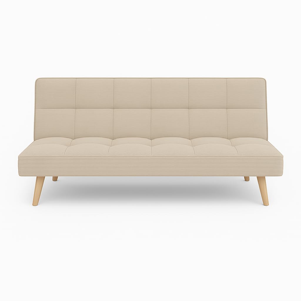 Totò Piccinni Divano Letto 3 Posti SANDWICH Prontoletto Clic-Clac imbottito con piedini in legno (Velluto a Costine Beige)