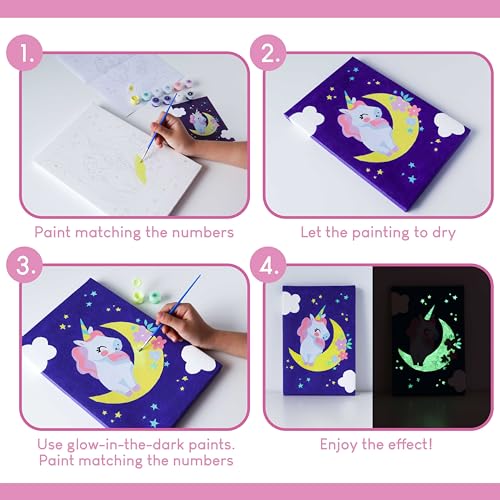 BONNYCO Unicorn Paint by Numbers Kit for Kids – 3 Framed Canvases for Girls' Arts and Crafts