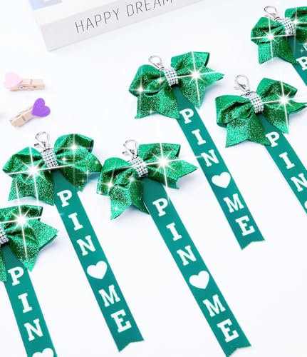 Image of Cheer Pin Me Ribbon Cheerleader Pin Me Bow Cheer Bow Keychain with Rhinestones Cheerleading Sports Accessory Gift