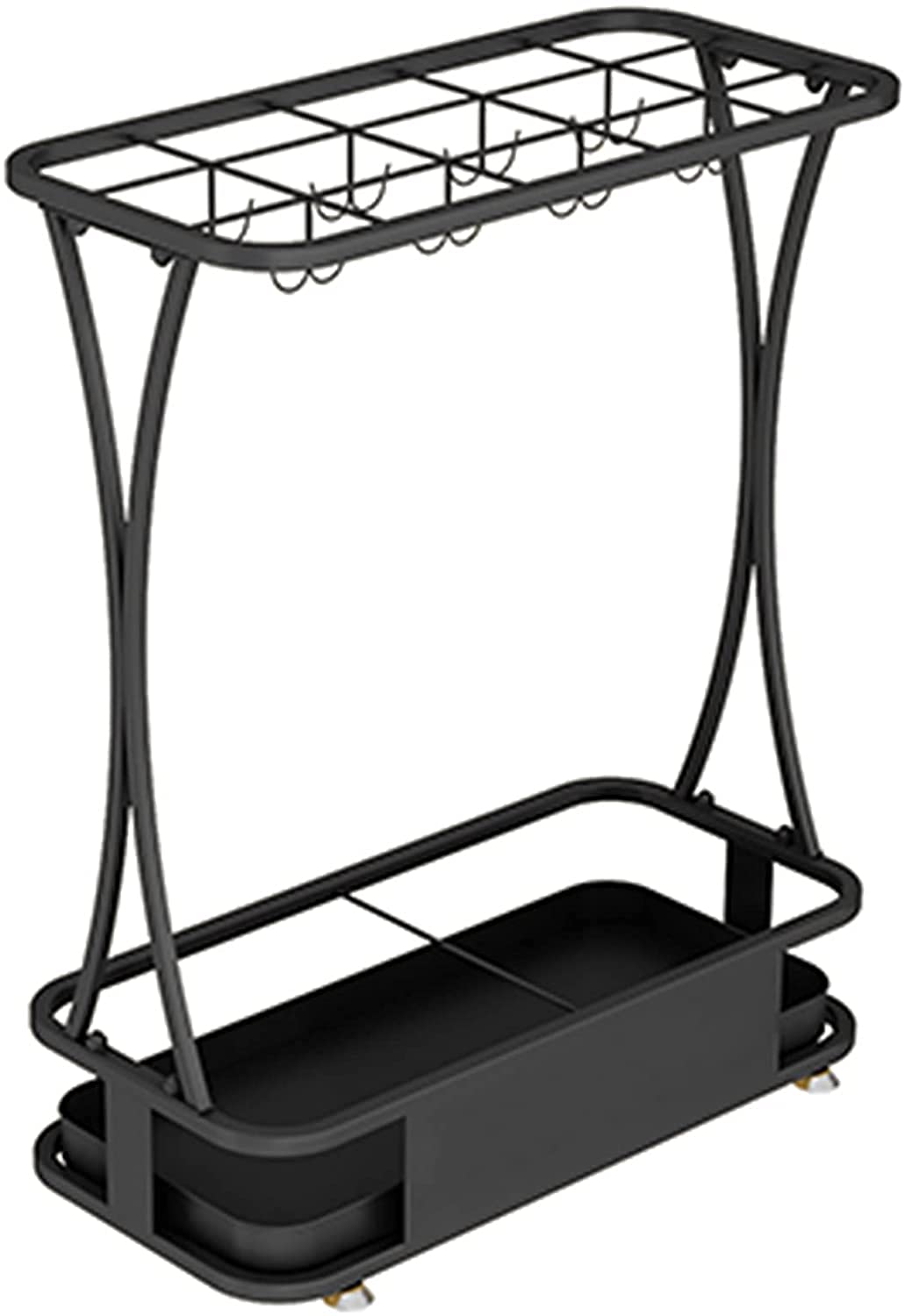 FCXWEVR Metal Umbrella Stand with Drip Tray 16 Hooks and 15 Holes Modern Freestanding Design for Corridor Black