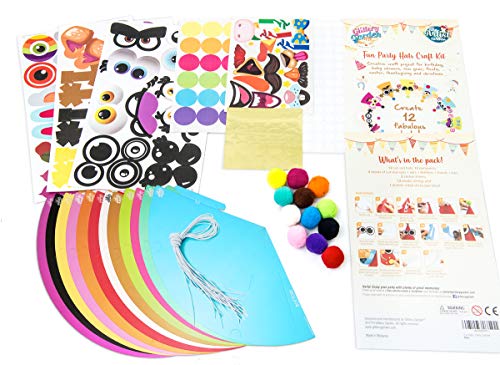 Party Hats Birthday Activity Kit with Stickers, Fun Arts & Crafts for Kids. Animal & Monster Theme Party Favor, Game Supplies