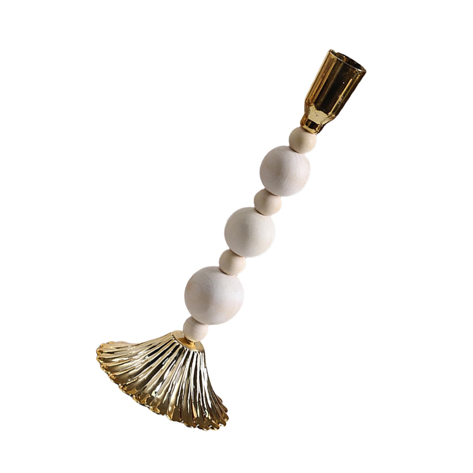 Kalttoy Wooden Beads Taper Holder Metal Candlestick for Home Decors Weddings Party and Dining Table Centerpieces Display Holder