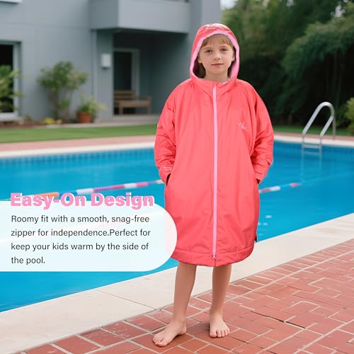 Image of Catalonia Waterproof Kids Swim Parka with Hood, Sherpa Lined Swim Coat with Inner Pocket & Write-On Name Tag