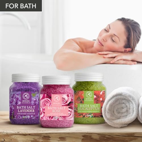 Bath Salts Set 42 Oz - Lavender - Rose - Eucalyptus - 100% Bath Salts - Lavanda Rosa Eucalitpus Salt - Best for Good Sleep - Stress Relief - Bathing - Body Care - Beauty - Relaxation - Spa - Image 4