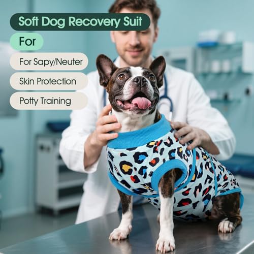 Image of Kuoser Dog Recovery Suit for Dogs After Surgery,Professional Surgical Onesie for Female Male Dogs Spay Neuter,Soft Dog Surgery Suit Bodysuit for Abdominal Wounds Skin Disease,Blue Leopard XL