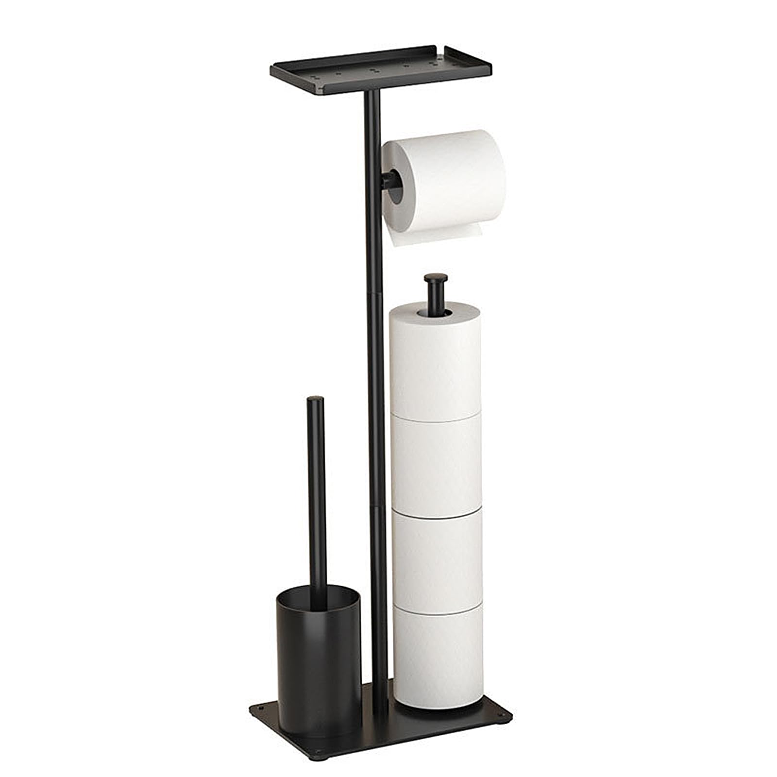 LYGSWDB Mattschwarzer Stand-Toilettenpapierhalter und Bürstenset – stilvoller Halter mit Ablage für Toilettenpapier-Reinigungstücher und Bürste – Perfekter Badezimmer-Nizer