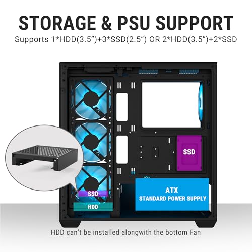 Image of Ant Esports Crystal X7 ATX Computer Case /Gaming Cabinet with Type-C - Black | Support ATX, Micro-ATX, Mini-ITX | Pre-Installed 3 M /B Plate Fans, 2 PSU Shroud Fans, 1 Bottom & 1 Rear Fan