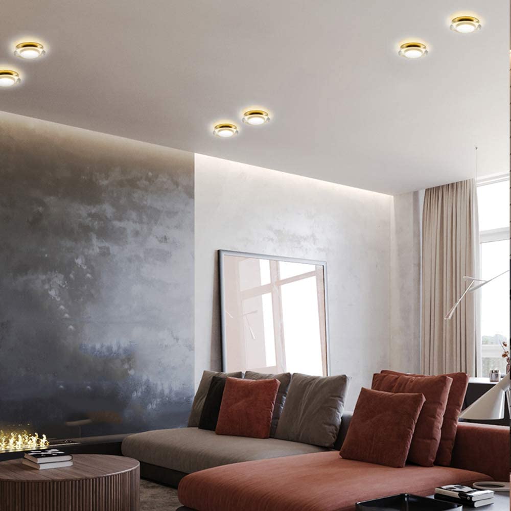 Lot de 8 Spots encastrés Modernes et épurés en cuivre et Cristal, Disponibles en Versions LED 3000K, 4000K et 6000K (en Option) et 25 mm de Hauteur. Éclairage LED Ultra,3w-6000K