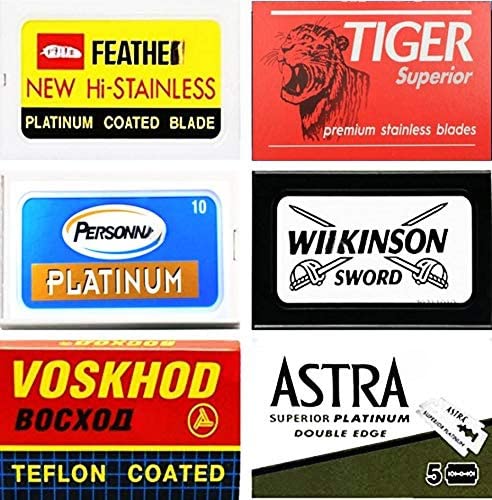 Astra-Pers0nna-WiIkinson-Feater-Tiger-Voskhod Double Edge Razor Blades Sampler (40 blades, 6 different brands)
