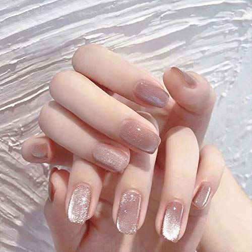 24pcs 可愛い優雅ネイル 長ネイルチップ 色を変える ストーンのネイル 猫目石