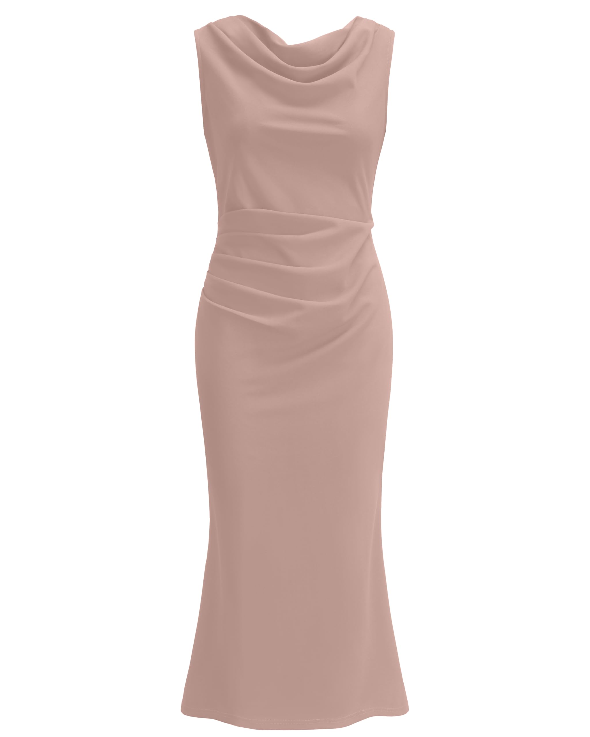 OWIN Womens 2025 Cowl Neck Long Formal Dresses Summer Sleeveless Maxi Bodycon Dress Ruched Mermaid Cocktail Dress