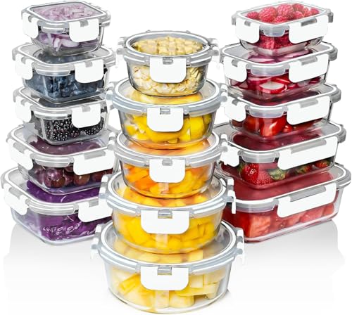 Image of Razab 30 PC Glass Food Storage Containers with Lids - Reusable Glass Meal Prep Containers for Lunch and Leftovers - Airtight & Leakproof Snap Locking Lids - Oven, Freezer, Microwave, Dishwasher Safe
